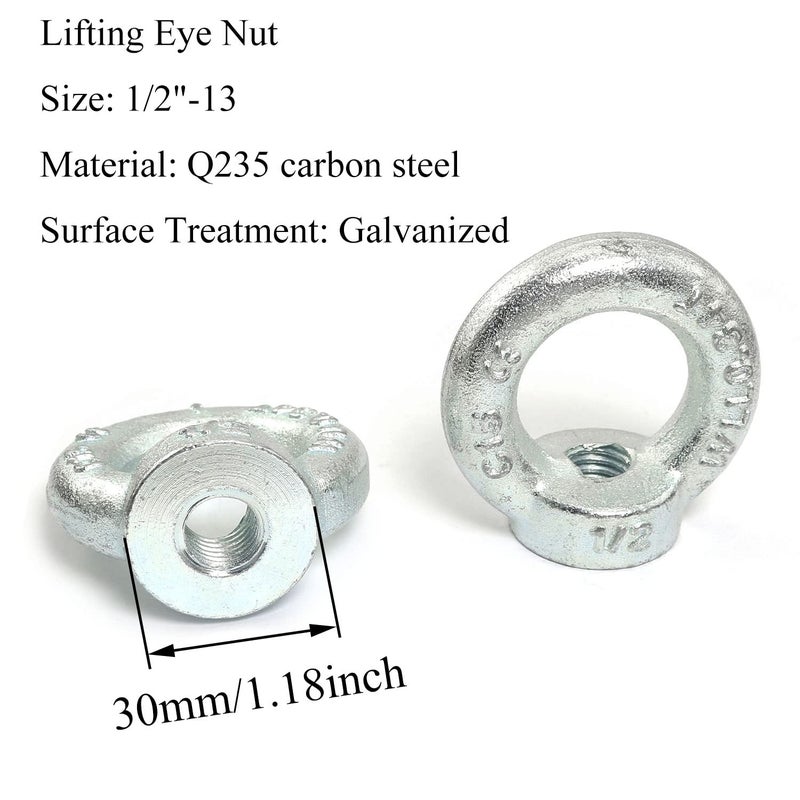 Pro Bamboo Kitchen 2pcs Carbon Steel Q235 Lifting Eye Nut 1/2"-13 Galvanized Iron - Image 4